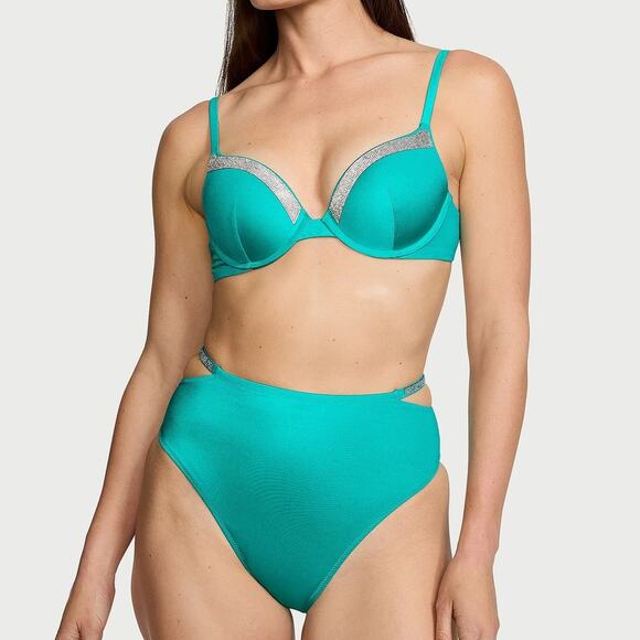 VS Swim Very Sexy Shine Trim Push-Up Top + Shine Strap High Waist Bottom Bikini - Picture 3 of 7